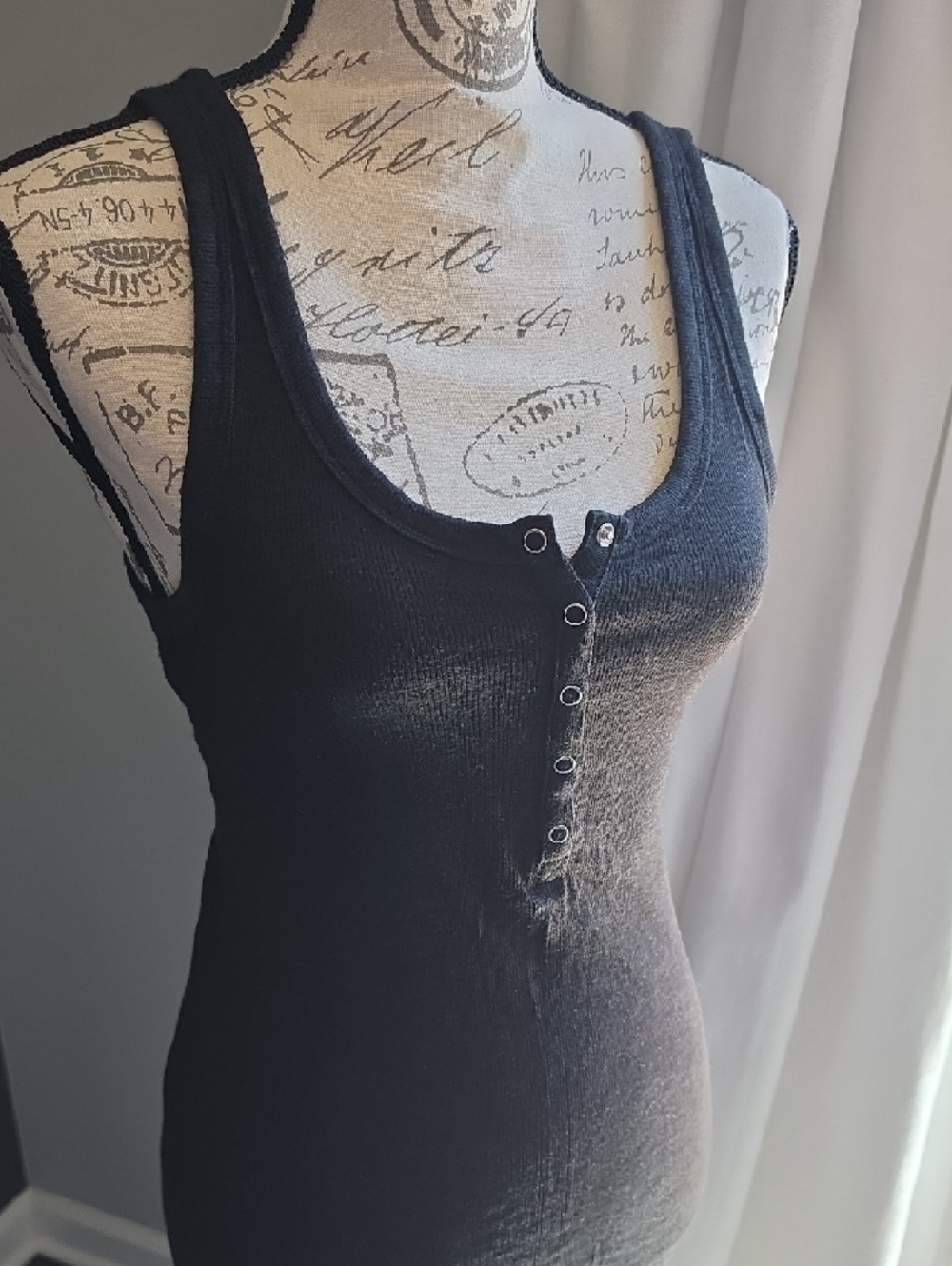 aerie 'Real Soft' Black Ribbed Henley Tank - Snap Front - Picture 2 of 4